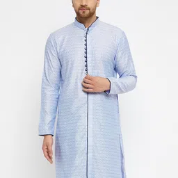 vastramay Solid Regular Men's Lavender and Navy Blue Silk Blend Kurta image 2