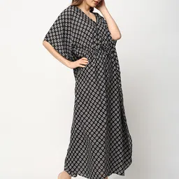 craftbazar Women's Black Cotton Kaftan, Feeding Kaftan, Nursing Nighty, Nightwear, Nursing Nightwear image 2