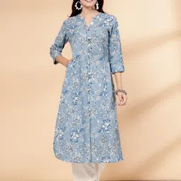 pistaa's Women Cotton Floral Print A-Line Regular Kurta for Women image 3