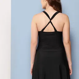aarika Womens Sports Wear Black Colour Solid Nylon Padded Swim Dress image 4