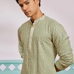 vastramay Men's Rayon Kurta And Pyjama Set - This men's kurta, pant set exudes elegance with its intricate design and sophisticated color palette. image 3