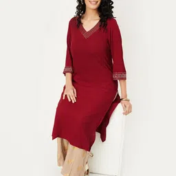 max Women's Rayon Solid Regular Kurta image 3