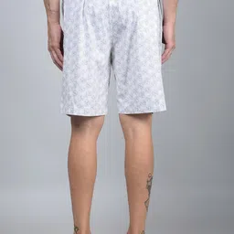 crimsoune club Men's White Floral Print 100% Cotton Lounge Shorts image 4