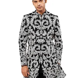 vastramay Men's Fox Geogette Indo Western Top Only, Allover Embroidered Sherwani For Men, Traditional Indian Wear for Weddings & Festivals image 1