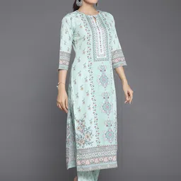 libas Sea Green Printed Poly Crepe Straight Kurta With Trousers & Dupatta image 2
