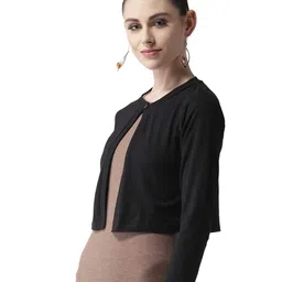 style quotient Women Solid White Cotton Smart Casual Crop Shrug image 3