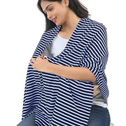 Kowsi Soft Mother's Nursing & Feeding Shawl Feeding Cloak (Navy Stripes) image 2