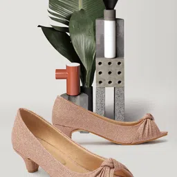 xe looks Women's Gold Elegant Low Heels | Sparkling Peep Toe Pumps with Chic Knot Design Peep Toes For Girls & Women, 8 UK image 2