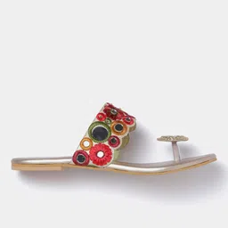 marc loire Women's One Toe Ethnic Slip-On Flat Chappals, Embellished & Traditional Footwear (Golden, UK Footwear Size System, Adult, Women, Numeric, Medium, 3) image 4