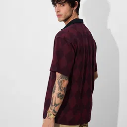the souled store Jacquard Polo: Harry Potter Hogwarts Men and Boys Short Sleeves Collared Neck Maroon Embroidered Cotton Oversized Polos image 4