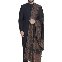 pashtush Mens Jacquard Ambi Stole, Warm and soft, Faux Pashmina - Black image 4
