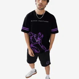 the souled store |Official Black Panther Panther Power Black Printed |Oversized T-Shirts | Half Sleeves Round Neck 100% Cotton image 2