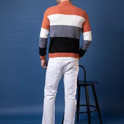 wear lusso Men's Woolen Sweater Regular Fit for Winter Wear | Round Neck Full Sleeve Striped Sweater | Warm and Stylish Winter Sweater image 2