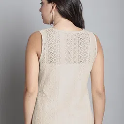 dressitude Women's Self Design Regular Fit V-Neck Sleeveless Lace Top image 3