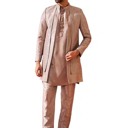 vastramay Men's Silk Blend Sherwani Set, Silk Blend embroidered Indo Western, Kurta And Pant Set for Men for Weddings & Festivals, Traditional Ethnic Wear Outfit image 1