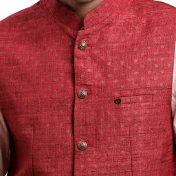 turtle Men Terylene Rayon Red Printed Formal Nehru Jacket image 5