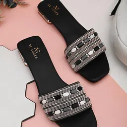 xe looks Elegant & Stylish Beaded Flat Slippers for Women image 2