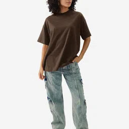 the souled store Solids: Women and Girls Short Sleeve Round Neck Cotton Oversized T-Shirts image 2