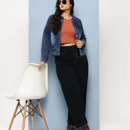 aarika Womens Blue Colour Denim Solid Denim Jacket image 5