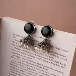 el regalo Ethnic Oxidized Stone Stud Jhumka Earrings for Girls/Women- Exquisite Silver Lookalike Jhumki image 3