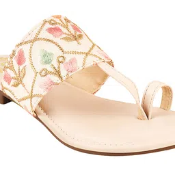 stylestry Embroidered Ethnic Cream Kolhapuri Flats For Women & Girls image 3