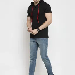 kalt Men's Half Sleeves Cotton Blend Hoodie (Black) image 4