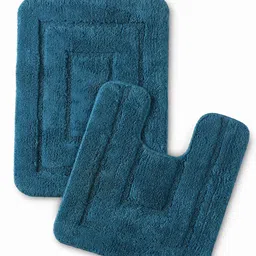 SARAL HOME EASY LIVING Cotton Anti Slip Rectangular Bathmat Set With Contour- (Turquoise, 45X60 Cm & 45X50 Cm) image 2