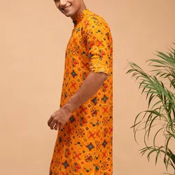 vastramay Men's Cotton Blend Kurta | Longline Pathani Style Rayon Printed | Kurta for Festivals - Stylish, Comfortable - Perfect for Celebrations and Cultural Events, Navratri & Diwali image 2