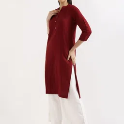 saadaa Long Kurta Women's Airy Linen Plain Straight Kurta, 3/4 Sleeve, Knee Length Kurtis with Pockets, Casual and Office Wear image 2