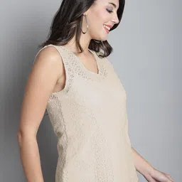 dressitude Women's Self Design Regular Fit V-Neck Sleeveless Lace Top image 5