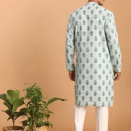 shvaas by vastramay Men's Aqua And White Cotton Kurta And Pyjama Set-AA303 image 4