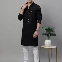 jompers Men's Chikankari Embroidered and Sequence Kurtas Only image 4