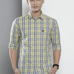 the indian garage co Men Slim Fit Checkered Full Sleeves Spread Collar Casual Shirt image 5