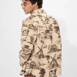 the souled store Rolling Hills Men and Boys Long Sleeves Collared Neck Button Front Beige and Brown All Over Printed Cotton Shackets image 4