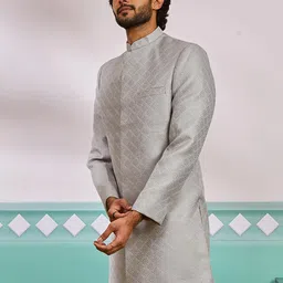 vastramay Men's Silk Blend Sherwani Set - Silk Blend Jacquard Indo Western For Men. image 2