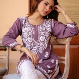 Rayon Chikankari Straight Short Kurta image 5