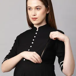 momtobe Women's Rayon Regular Fit Knee Length Maternity Kurti/Feeding Kurti/Pregnancy Kurta/A-Line Ethnic Kurti with Zippers for Nursing Pre and Post Pregnancy - Solid image 5