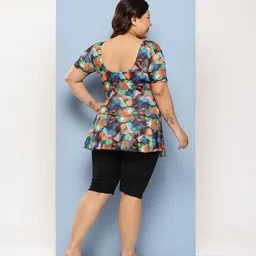 aarika Womens Sports Wear Orange-Black Colour Abstract Print Nylon Plus Size Swim Suit image 4