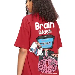 bewakoof Women's 100% Cotton Graphic Print Oversized Fit Round Neck T-Shirt image 1