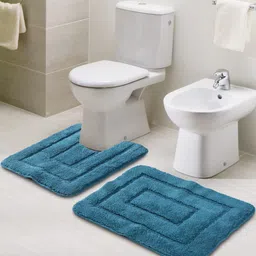 SARAL HOME EASY LIVING Cotton Anti Slip Rectangular Bathmat Set With Contour- (Turquoise, 45X60 Cm & 45X50 Cm) image 1