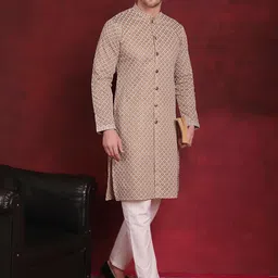 jompers Men's Sequin Chikankari Front Open Kurta With Pyjamas image 4