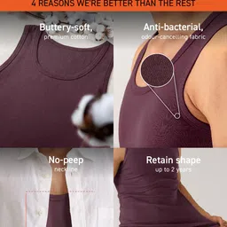 damensch Regular Fit Square Neck Vest for Men | 100% Cotton Fabric, Anti-Bacterial Finish image 2