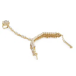 oomph Jewellery Kundan & Pearls Ethnic Hathphool Bracelet Kada with Ring for Women & Girls image 3