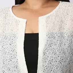 style quotient Women Off White Self Design Floral Lace Open Front Smart Casual Shrug image 3