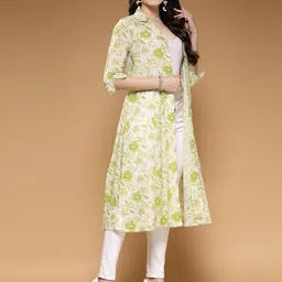 largish Light Green Floral Print Cotton Coat Collar Shrug image 4