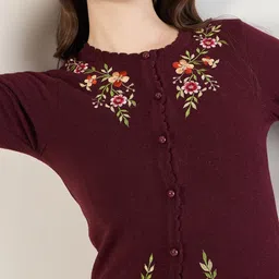 clapton Wool Blend Round Neck Full Sleeve Casual Solid Winter Wear Cardigans for Women-GA3701 image 4
