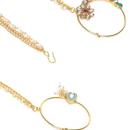 zaveri pearls Combo of 2 Enamelling & kundan With Chain Link Bridal Hoop Nose Ring For Women-ZPFK9588 image 3