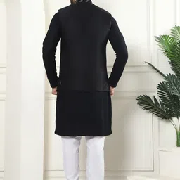 sojanya (Since 1958 Men's Pure Cotton Kurta and White Pyjama with Sequins Nehru Jacket image 4