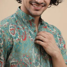 leriya fashion Men's Kurta | Rayon Printed Kurta for Men | Chinese Collar Long Sleeves | Straight Knee Length Kurtas | for Festival | Function | Occasion Wear Fancy Kurta for Boys image 4