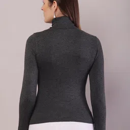 nobarr Women's Viscose Full Sleeve with High-Neck Brown Sweater image 4